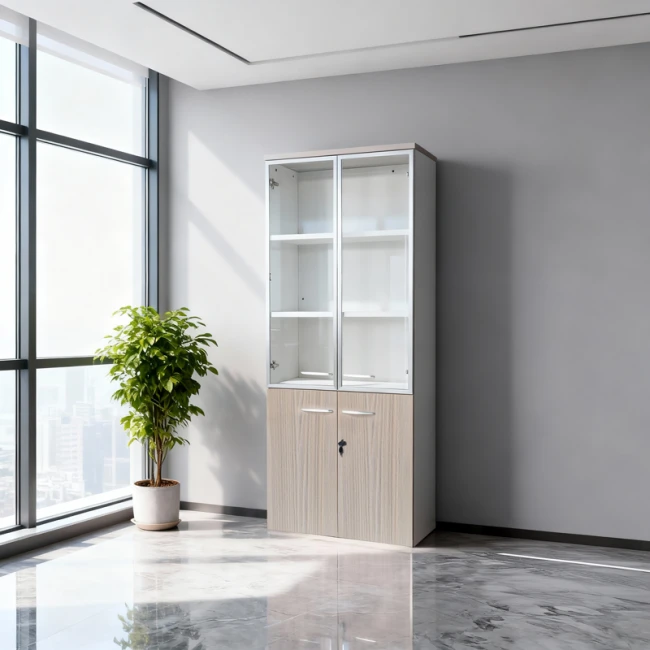 Office cabinet with glass doors Armadi pakoworld sonoma-white 80x40x200cm