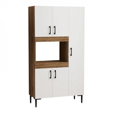 Ντουλάπα κουζίνας Defne pakoworld χρώμα λευκό-καρυδί 89x37.5x160εκ