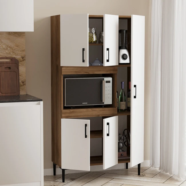 Ντουλάπα κουζίνας Defne pakoworld χρώμα λευκό-καρυδί  89x37.5x160εκ