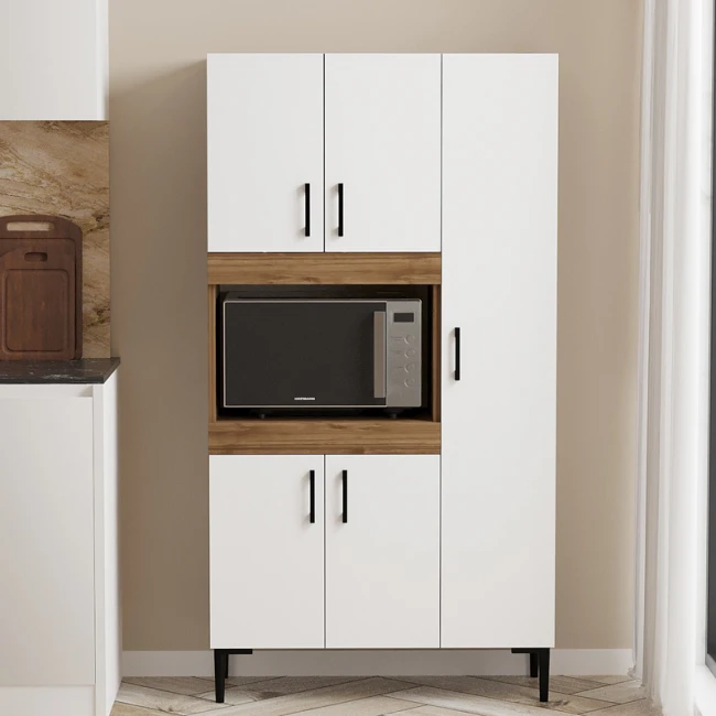 Ντουλάπα κουζίνας Defne pakoworld χρώμα λευκό-καρυδί  89x37.5x160εκ