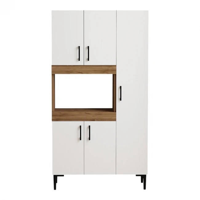 Ντουλάπα κουζίνας Defne pakoworld χρώμα λευκό-καρυδί  89x37.5x160εκ