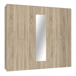 Ντουλάπα πεντάφυλλη με καθρέφτη Luna pakoworld σε sonoma απόχρωση 220x52x200εκ
