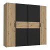 Ντουλάπα ρούχων Bekerk pakoworld τετράφυλλη μαύρο-oak μελαμίνης 200x61.5x190.5εκ