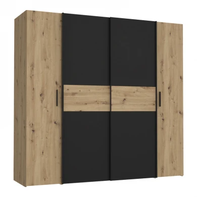 Ντουλάπα ρούχων Bekerk pakoworld τετράφυλλη μαύρο-oak μελαμίνης 200x61.5x190.5εκ