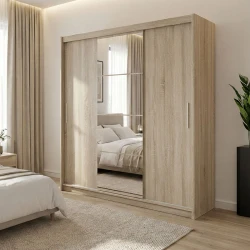 Wardrobe Elodie pakoworld with 3 sliding doors with mirror in sonoma 200x61x216cm