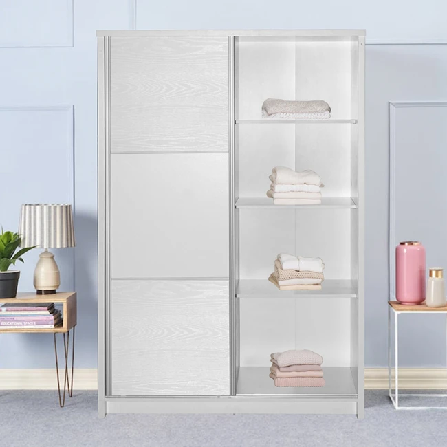 Wardrobe with 2 sliding doors Griffin pakoworld in white colour 121x56.5x180.5cm