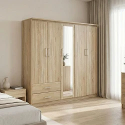 Ντουλάπα ρούχων πεντάφυλλη OLYMPUS pakoworld σε sonoma απόχρωση 198x57x183εκ