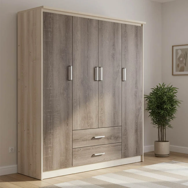 Ντουλάπα ρούχων τετράφυλλη OLYMPUS pakoworld χρώμα castillo-toro 159x57x183εκ