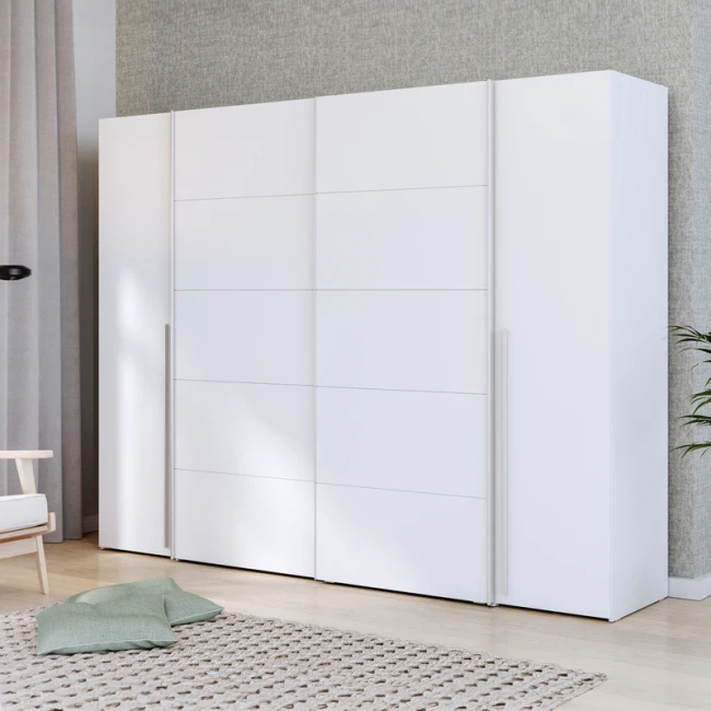 Wardrobe Verzo pakoworld 4 doors white melamine 270.5x61.5x210.5cm