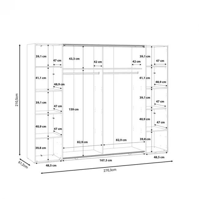 Wardrobe Verzo pakoworld 4 doors white melamine 270.5x61.5x210.5cm