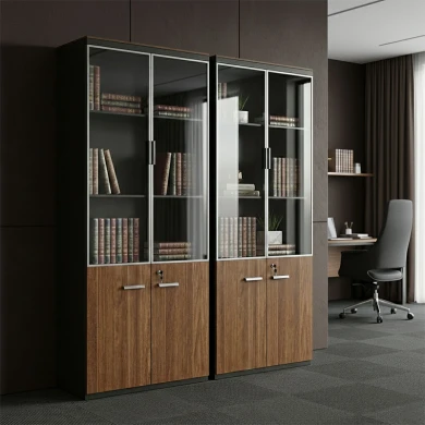 Ντουλάπες γραφείου επαγγελματικές Oscar pakoworld καρυδί-ανθρακί 160x40x200εκ