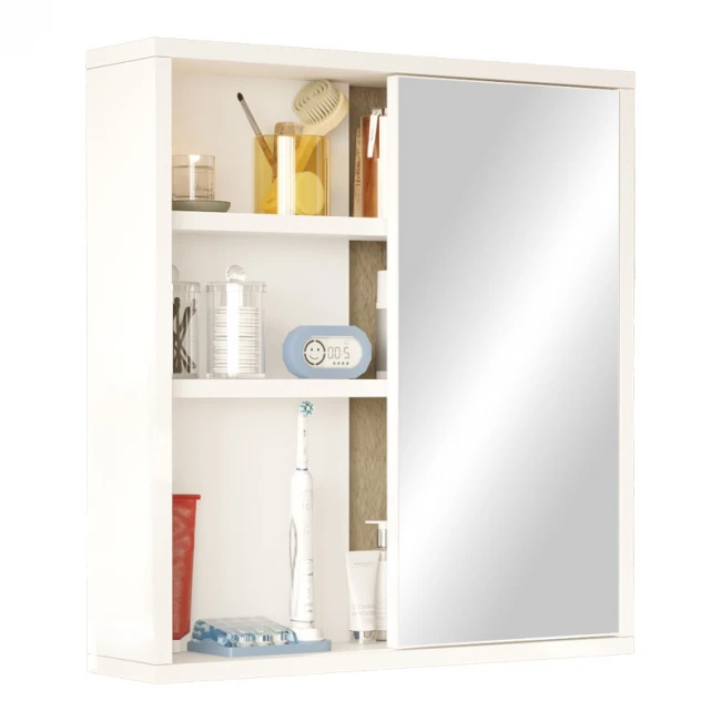 Bagno bathroom cabinet with mirror pakoworld in white shade 60x14.5x63.6cm