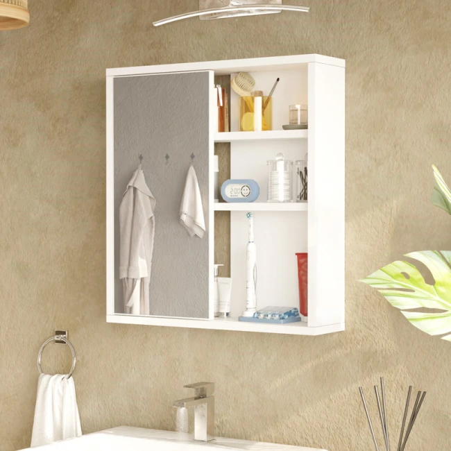 Bagno bathroom cabinet with mirror pakoworld in white shade 60x14.5x63.6cm