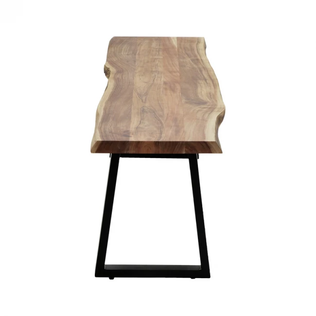 Παγκάκι Miles Slim pakoworld  μασίφ ξύλο ακακίας σε φυσική απόχρωση με μαύρα μεταλλικά πόδια 160x40x45εκ