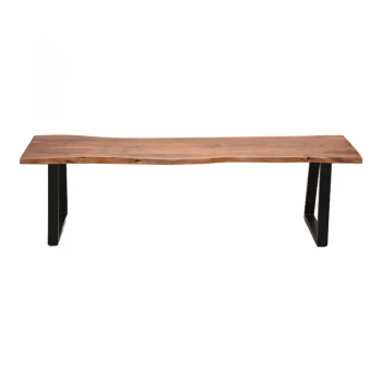 Miles Slim pakoworld bench solid acacia wood in walnut color with black metal legs 160x40x45cm