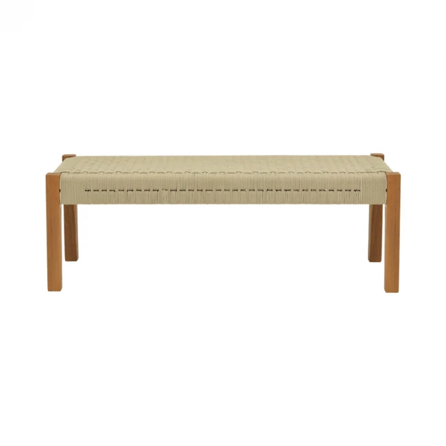 Bench Uma pakoworld teak wood and pe rope in natural shade 120x45x40cm