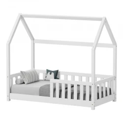 Παιδικό κρεβάτι Bambie με κιγκλίδωμα τ. Montessori pakoworld ξύλο πεύκου σε λευκή απόχρωση 70x140εκ