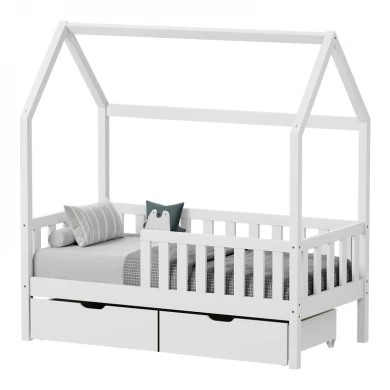 Children's bed Bendina Montessori type with 2 drawers pakoworld pine wood in white 90x190cm