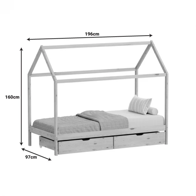 Παιδικό κρεβάτι Mellin τ.Montessori με 2 συρτάρια pakoworld ξύλο πεύκου σε λευκή απόχρωση 90x190εκ