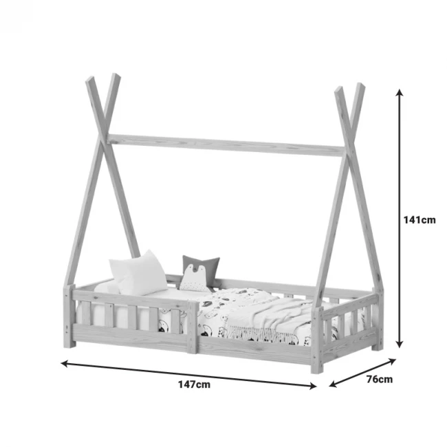 Παιδικό κρεβάτι Noam τ.Montessori με κιγκλίδωμα pakoworld ξύλο πεύκου σε φυσική απόχρωση 70x140εκ