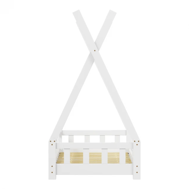 Παιδικό κρεβάτι Noam τ.Montessori με κιγκλίδωμα pakoworld ξύλο πεύκου σε λευκή απόχρωση 70x140εκ