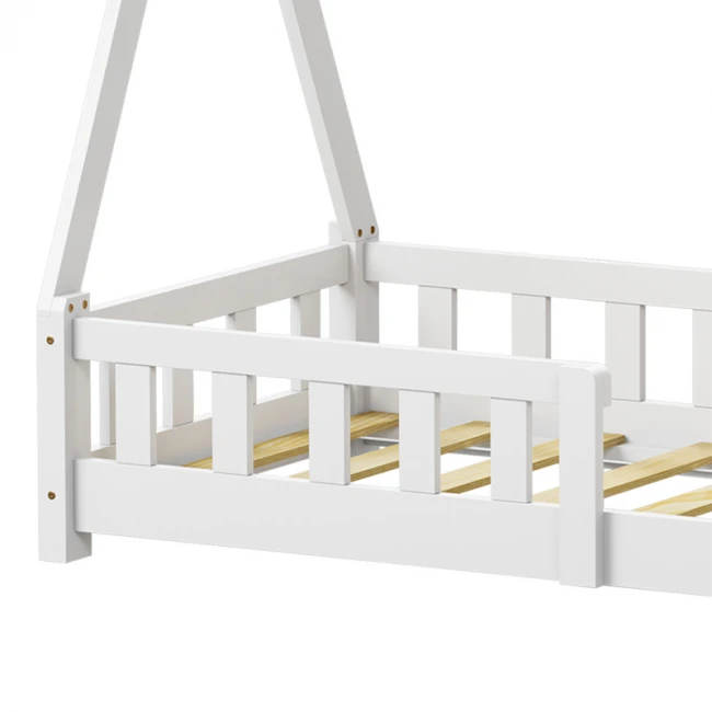 Παιδικό κρεβάτι Noam τ.Montessori με κιγκλίδωμα pakoworld ξύλο πεύκου σε λευκή απόχρωση 70x140εκ