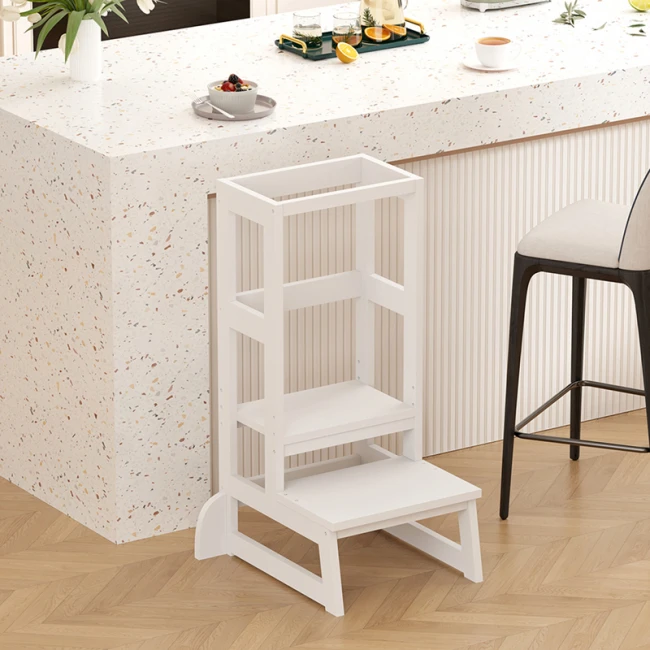 Learning tower for children Chiquel pakoworld Montessori-style wood in white color 45.7x51x90cm