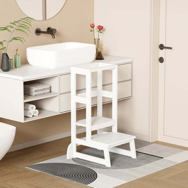 Learning tower for children Chiquel pakoworld Montessori-style wood in white color 45.7x51x90cm