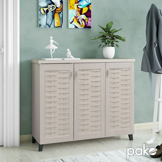 Shoe cabinet MANTAM pakoworld 16 pairs white-grey 115.5x40x92cm