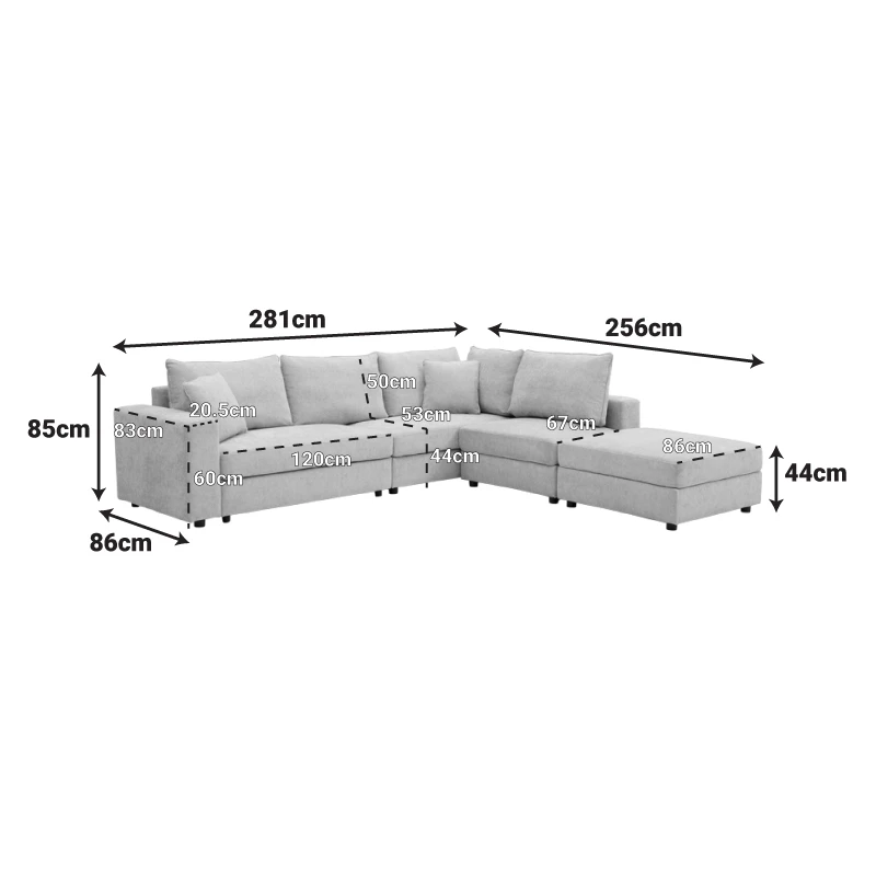 Multi-modal sofa Navaro pakoworld gray fabric 281x256x85cm