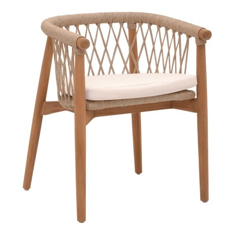 Armchair Abby pakoworld teak wood skeleton in natural shade and cream cushion 60x58x78cm