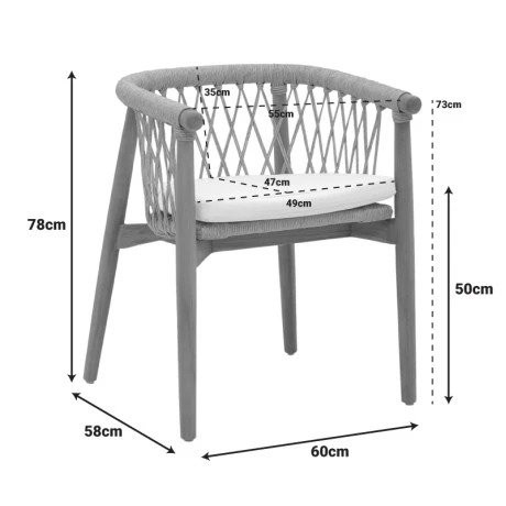 Armchair Abby pakoworld teak wood skeleton in natural shade and cream cushion 60x58x78cm