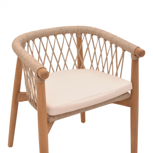 Armchair Abby pakoworld teak wood skeleton in natural shade and cream cushion 60x58x78cm