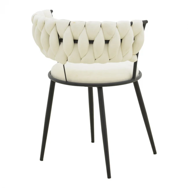 Alkia I pakoworld armchair fabric in ecru shade - black metal leg 57x58.5x72cm