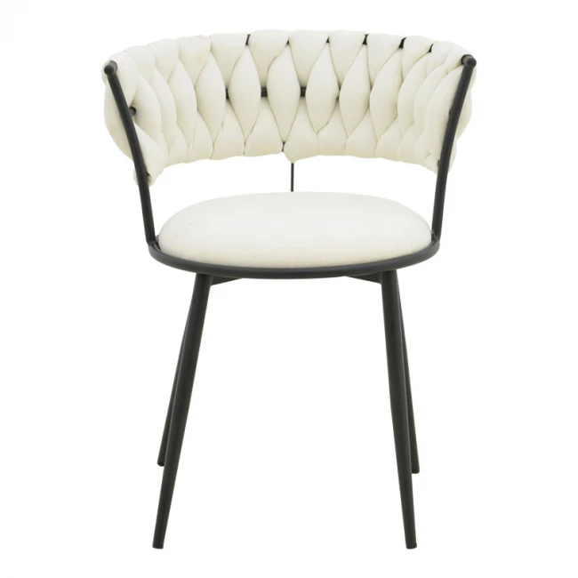 Alkia I pakoworld armchair fabric in ecru shade - black metal leg 57x58.5x72cm