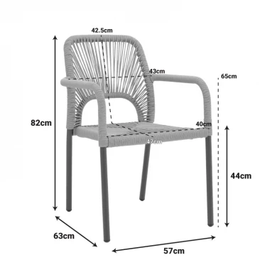 Aluminum armchair Norture pakoworld stackable anthracite frame-natural rattan 57x63x82cm