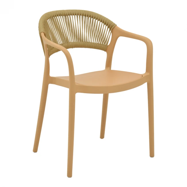 Ankara armchair pakoworld stackable pp cappuccino shade with beige rattan 57x48x80cm