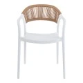 Ankara pakoworld stackable armchair pp in white color and natural color pe rattan 54x55.5x77cm
