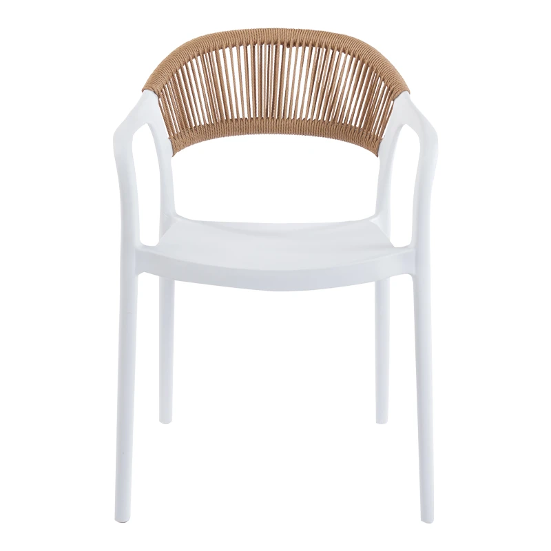 Ankara pakoworld stackable armchair pp in white color and natural color pe rattan 54x55.5x77cm
