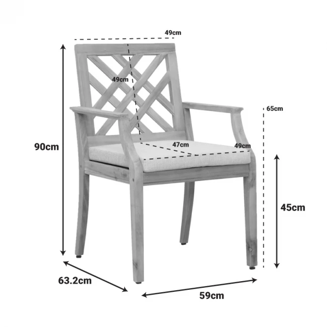 Πολυθρόνα Bolen pakoworld μασίφ ξύλο ακακίας-μπεζ ύφασμα 59x63.2x90εκ