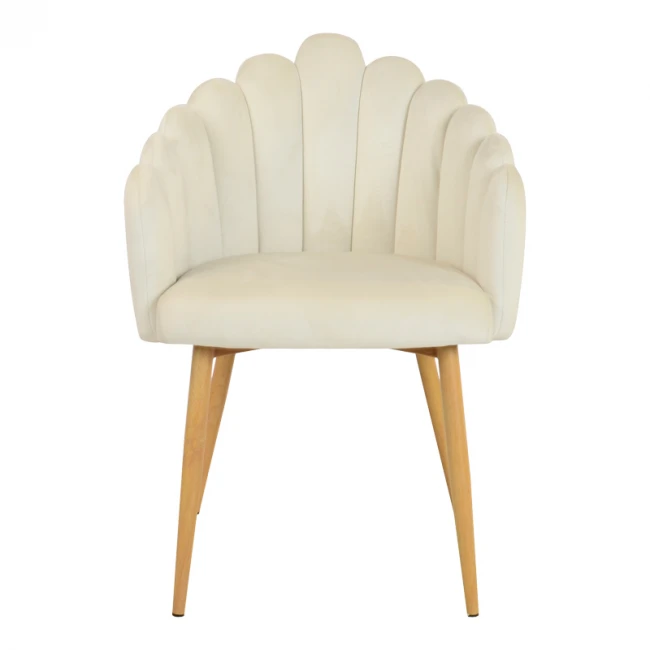 Briella armchair pakoworld off-white velvet fabric and metal legs in a natural shade 60x56x84cm