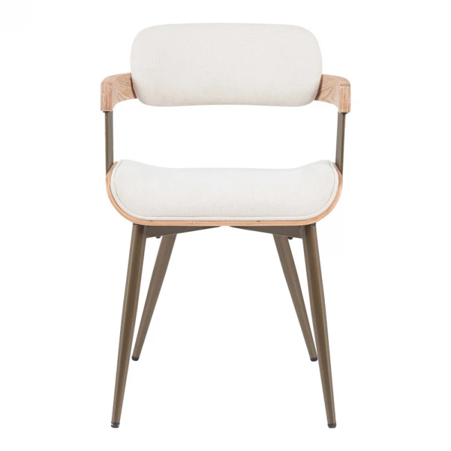 Πολυθρόνα Cameo pakoworld μέταλλο μπρονζέ-white-wash ξύλο-μπέζ ύφασμα 53x49.5x75.5εκ
