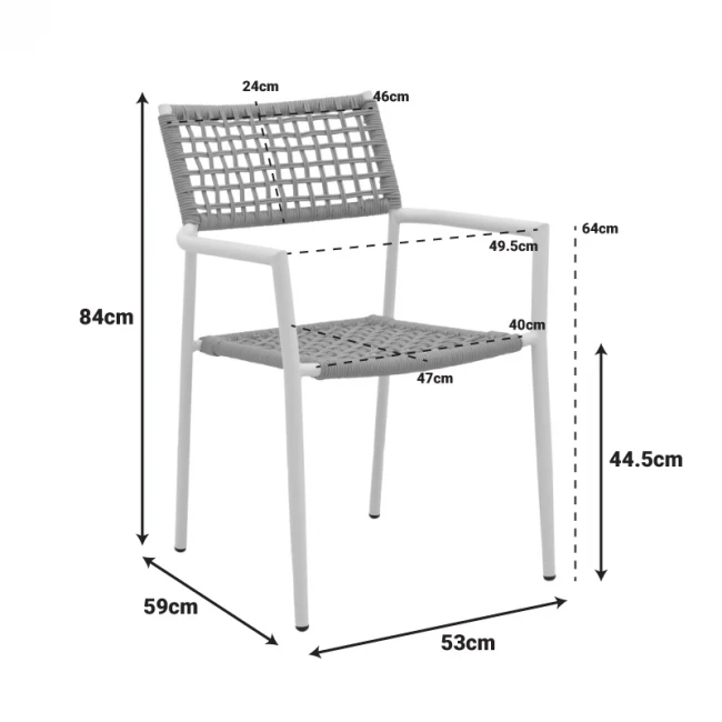 Πολυθρόνα Castal pakoworld στοιβαζόμενη μέταλλο σε λευκή -pe σχοινί σε φυσική απόχρωση 53x59x84εκ