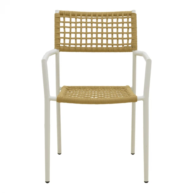 Πολυθρόνα Castal pakoworld στοιβαζόμενη μέταλλο σε λευκή -pe σχοινί σε φυσική απόχρωση 53x59x84εκ