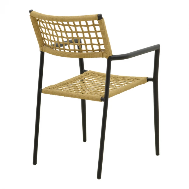 Πολυθρόνα Castal pakoworld στοιβαζόμενη μέταλλο σε μαύρο -pe σχοινί σε φυσική απόχρωση 53x59x84εκ