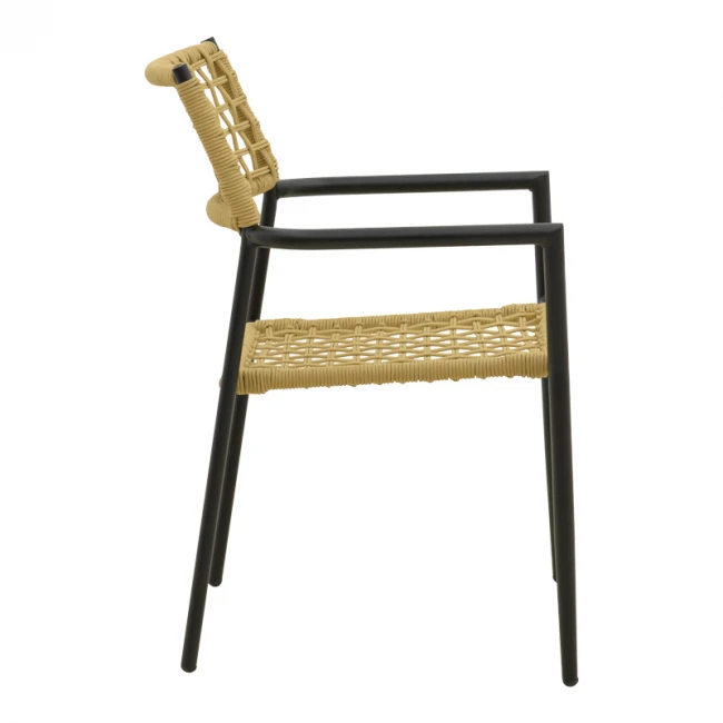Πολυθρόνα Castal pakoworld στοιβαζόμενη μέταλλο σε μαύρο -pe σχοινί σε φυσική απόχρωση 53x59x84εκ