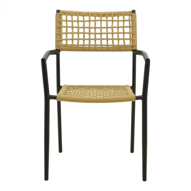 Πολυθρόνα Castal pakoworld στοιβαζόμενη μέταλλο σε μαύρο -pe σχοινί σε φυσική απόχρωση 53x59x84εκ