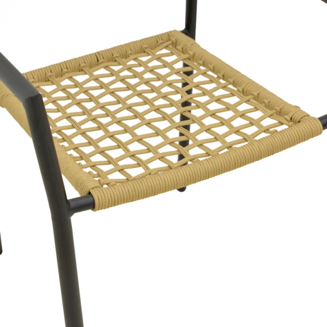 Πολυθρόνα Castal pakoworld στοιβαζόμενη μέταλλο σε μαύρο -pe σχοινί σε φυσική απόχρωση 53x59x84εκ
