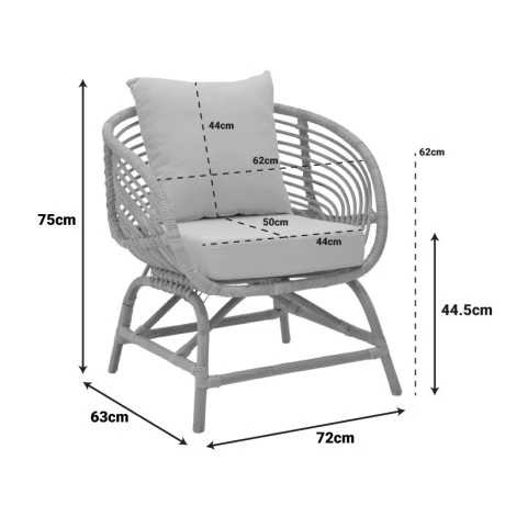Armchair Caxen pakoworld natural rattan-white pillow 72x63x75cm