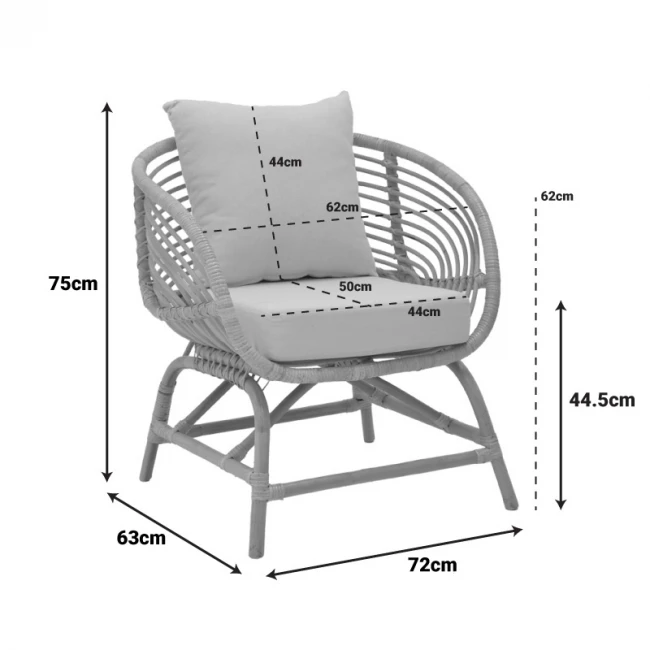 Armchair Caxen pakoworld natural rattan-white pillow 72x63x75cm